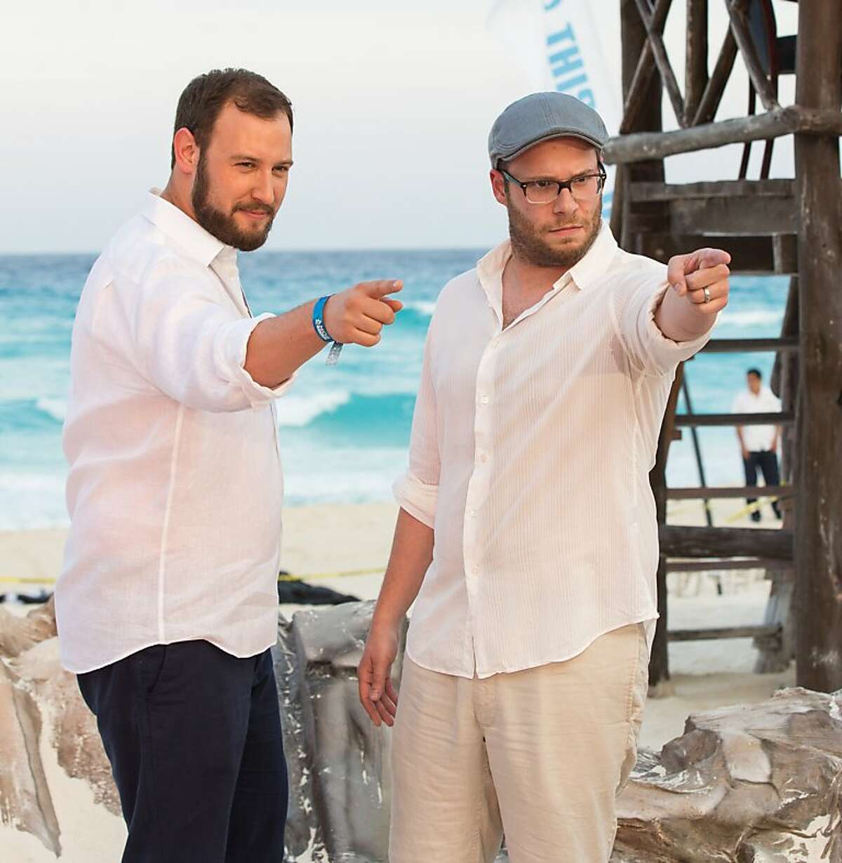 CANCUN, MEXICO - APRIL 21: Evan Goldberg and Seth Rogen attend the "This Is The End" photo call at the 5th annual Summer of Sony at the Ritz Carlton Hotel on April 21, 2013 in Cancun, Mexico. (Photo by Andrew Goodman/Getty Images for Sony Pictures)