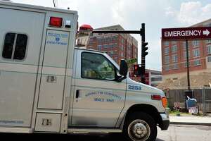 A Cambridge Valley Rescue Squad ambulance brings Don Armstrong, a vet who traveled to India for experimental treatments, to the Albany Medical Center emergency room in Albany, NY Tuesday May 21, 2013.  (John Carl D'Annibale / Times Union)