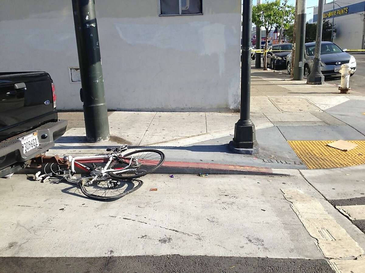 Bicycle that was hit by a Recology garbage truck in the Mission District on May 23, 2013. The cyclist was killed.