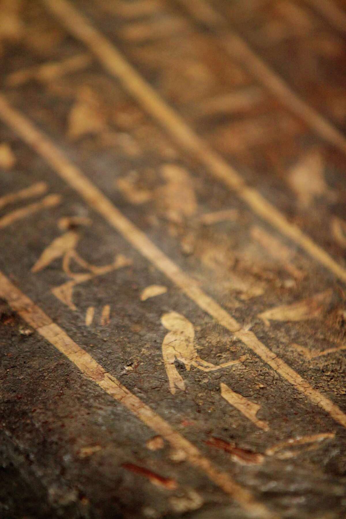 Hieroglyphs are found on the sarcophagus of Gemshuankh, a priest of the god Hersihef, which will be part of the new permanent Hall of Ancient Egypt at the Houston Museum of Natural Science on Wednesday, May 15, 2013, in Houston. ( Mayra Beltran / Houston Chronicle )