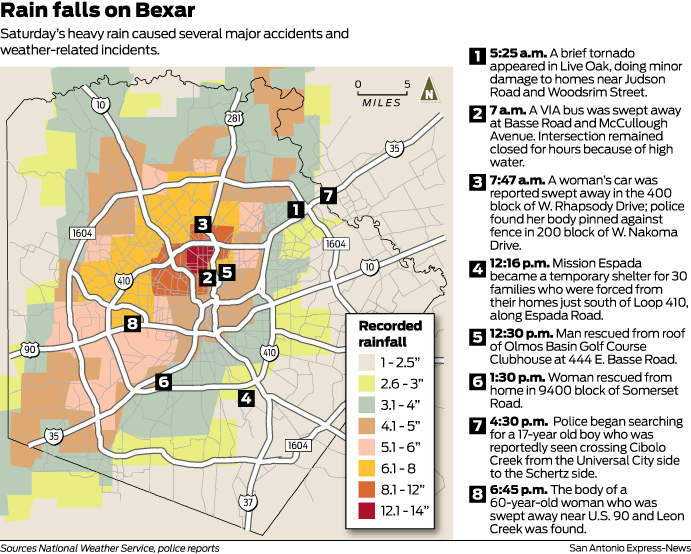 San Antonio Flooding Map Flooding Claims At Least Two Lives; 'Downpours' Remain In Forecast