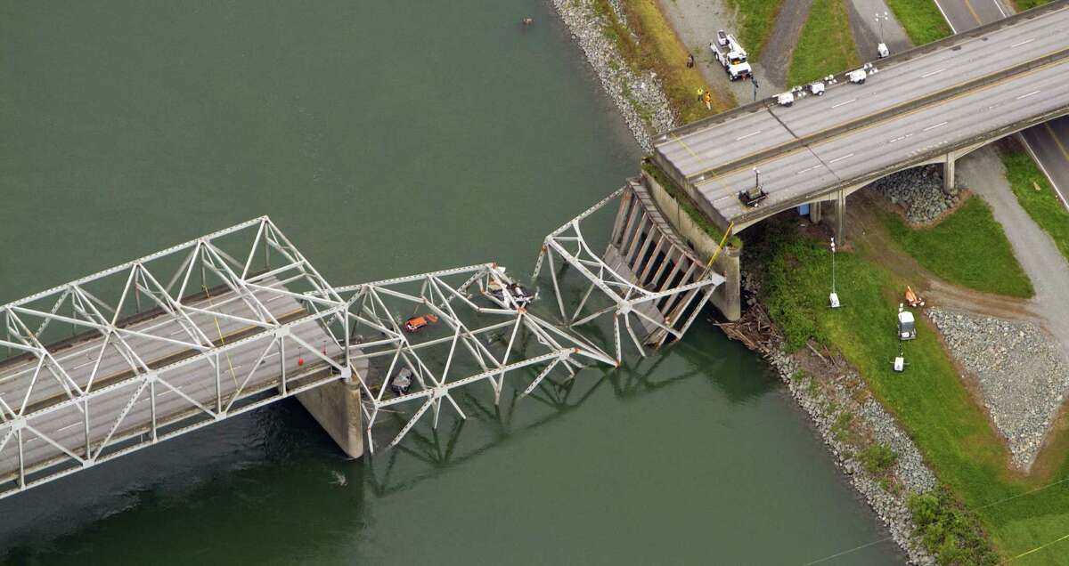 Short of an Evel Knievel-type motorcycle leap, it takes just this much of a bridge collapse to divert I-5 traffic in Washington state.