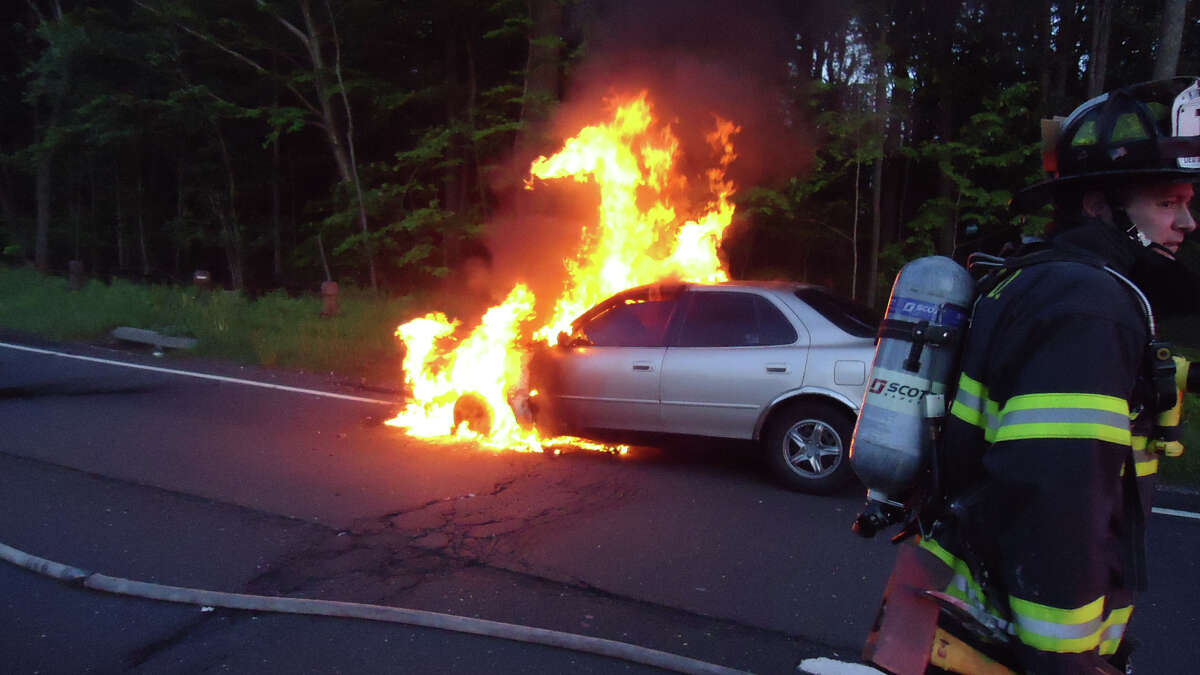 A car fire on Route 15 northbound closes both lanes Monday night.
