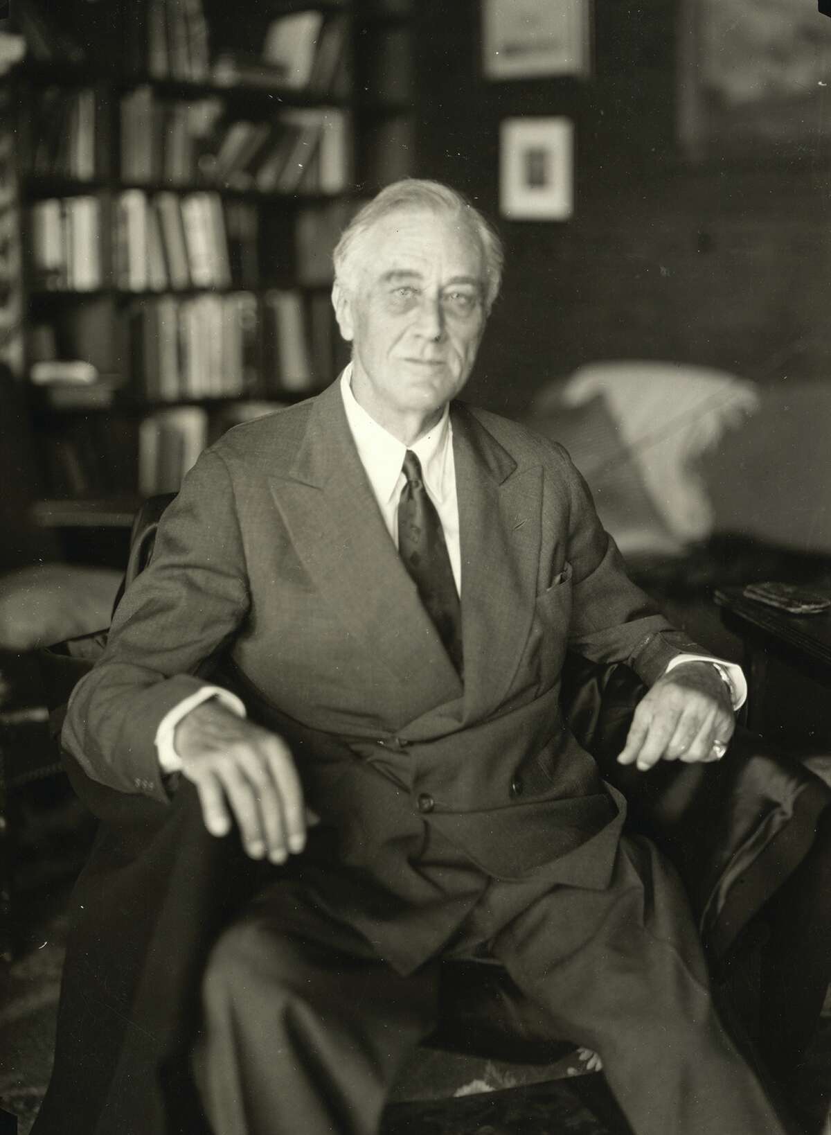 Last Photograph of Franklin D. Roosevelt, Warm Springs, Georgia, April 11, 1945. This is the last photograph of Franklin Roosevelt. It was taken by photographer Nicholas Robbins at the President's cottage at Warm Springs, Georgia on April 11, 1945. Robbins was an associate of artist Elizabeth Shoumatoff, who had come to Warm Springs in early April to paint FDR's portrait. Shoumatoff asked Robbins to take this photograph to assist her in her work. (Franklin D. Roosevelt Library Archives)