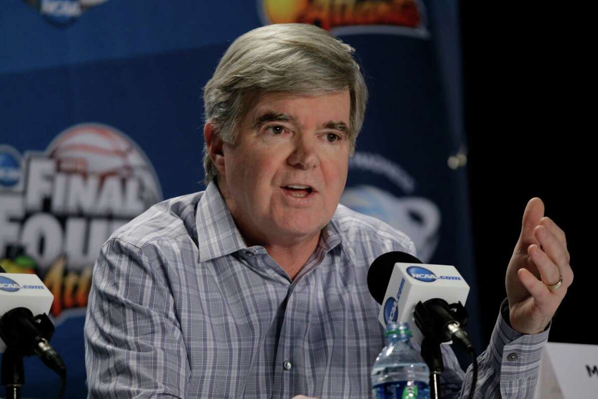 NCAA President Mark Emmert speaks at a news conference Thursday, April 4, 2013, in Atlanta. (AP Photo/David J. Phillip)