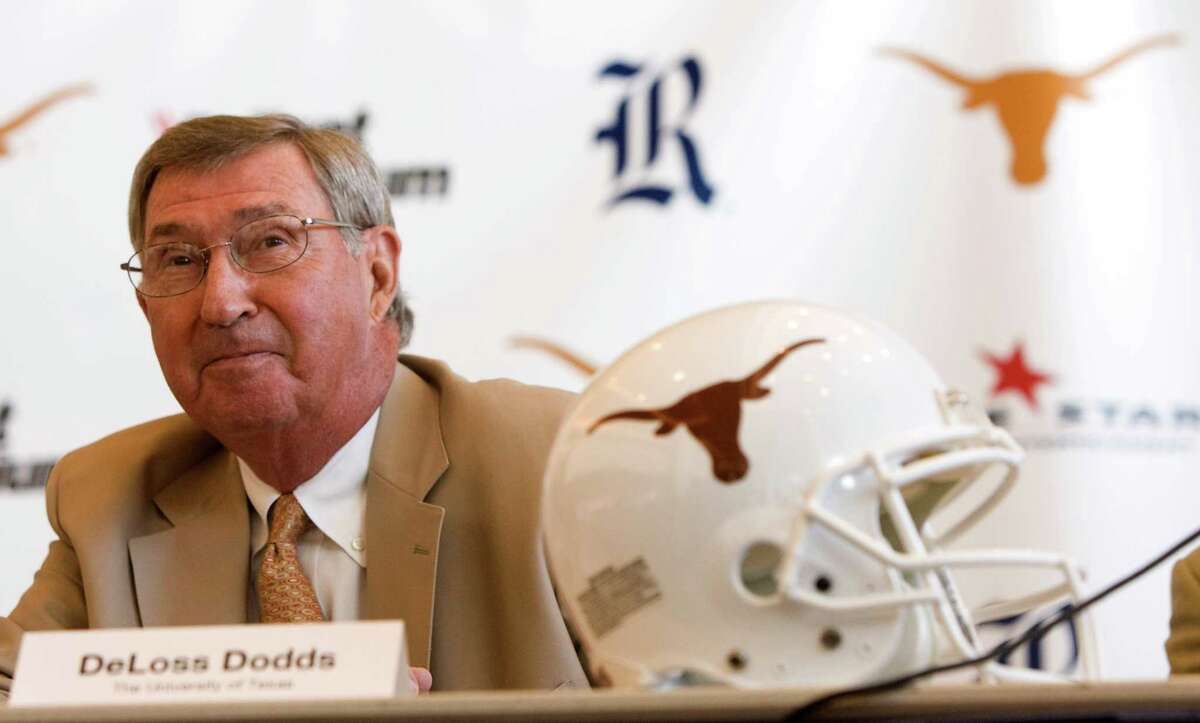 University of Texans Athletic Director DeLoss Dodds listens to questions during a news conference Thursday, Aug. 20, 2009, Houston. Rice will host Texas at Reliant Stadium to open the 2010 season, it was announced Thursday during the news conference. ( Brett Coomer / Chronicle )