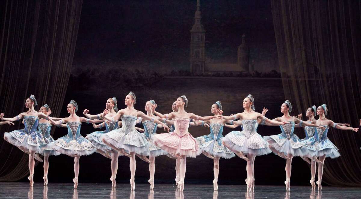 Karina Gonzalez, center, and artists of Houston Ballet perform in George Balanchine's "Ballet Imperial," which is part of the "Journey With the Masters" mixed rep program.