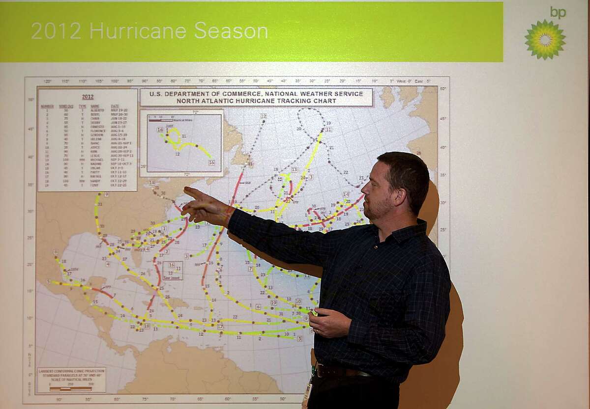 BP Chief Meteorologist Dr. Edward Bracken speaks during a media event discussing how BP's Gulf operations team is preparing for the upcoming hurricane season and how their weather people see the hurricane season shaping up Thursday, May 30, 2013, in Houston. ( James Nielsen / Houston Chronicle )