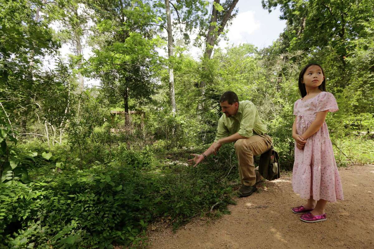 Expert forager Mark Vorderbruggen and his daughter Kesa look for edible wild plants recently near the Houston Arboretum. "The thrill of the hunt is one of the big attractions," he says. "I'm always looking for the special new plant."