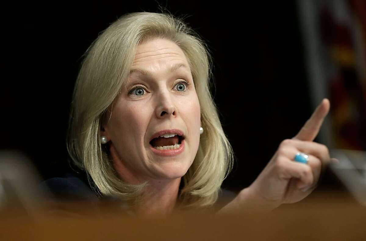 WASHINGTON, DC - JUNE 04: Sen. Kirsten Gillibrand (D-NY) questions U.S. military leaders while they testify before the Senate Armed Services Committee on pending legislation regarding sexual assaults in the military June 4, 2013 in Washington, DC. A recent survey of active duty personnel by the Pentagon revealed that 6.1 percent of women and 1.2 percent of men reported receiving "unwanted sexual contact" in the past year. (Photo by Win McNamee/Getty Images)