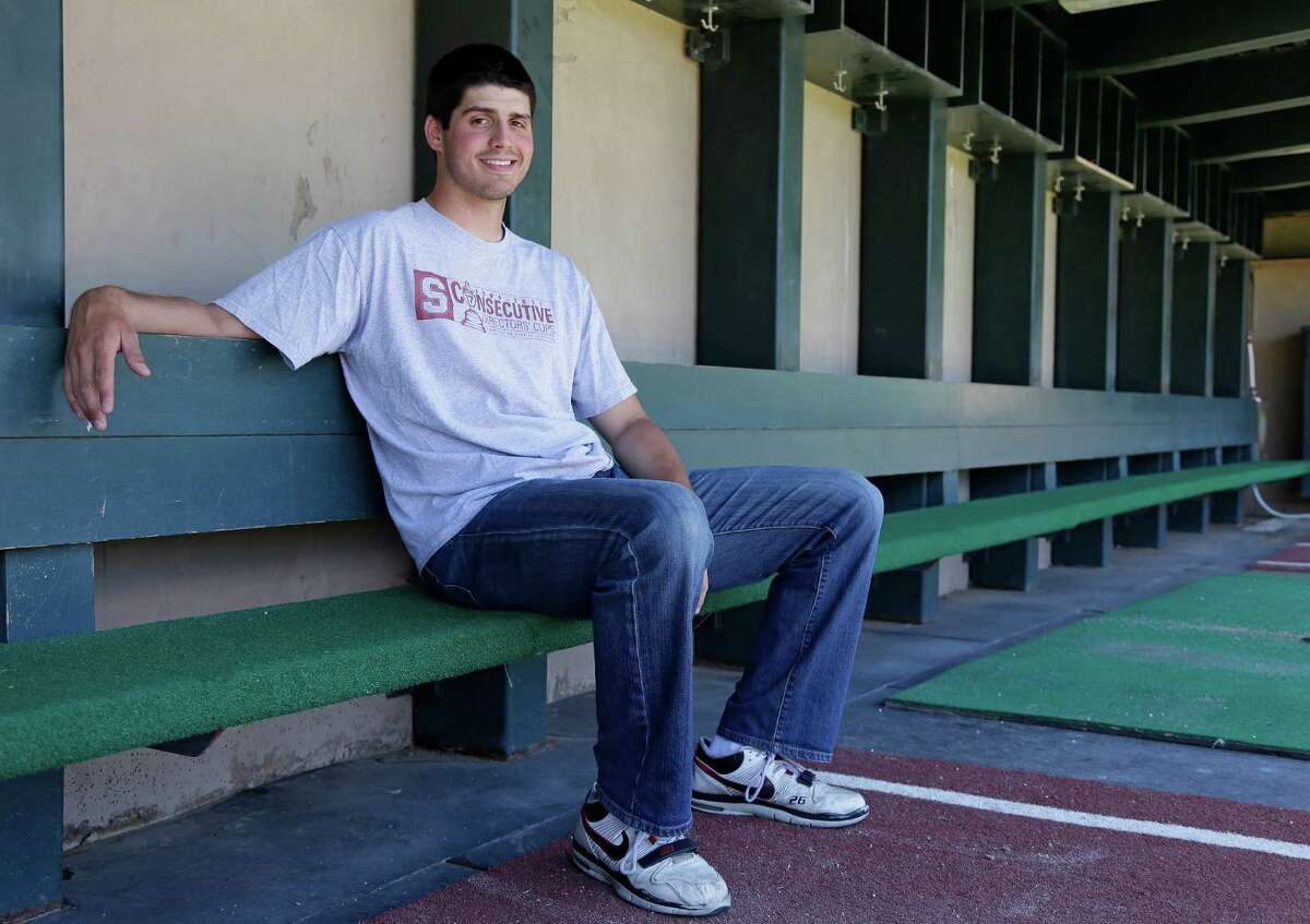 FILE - In this May 20, 2013 photo, Stanford pitcher Mark Appel poses in the dugout of the Sunken Diamond in Stanford, Calif. The Houston Astros have the top pick in the Major League Baseball draft for the second straight year, with the team considering several players to take No. 1 including a pair of pitchers in Stanford's Appel and Oklahoma's Jonathan Gray and a pair of third basemen in North Carolina's Colin Moran and San Diego's Kris Bryant. (AP Photo/Eric Risberg)