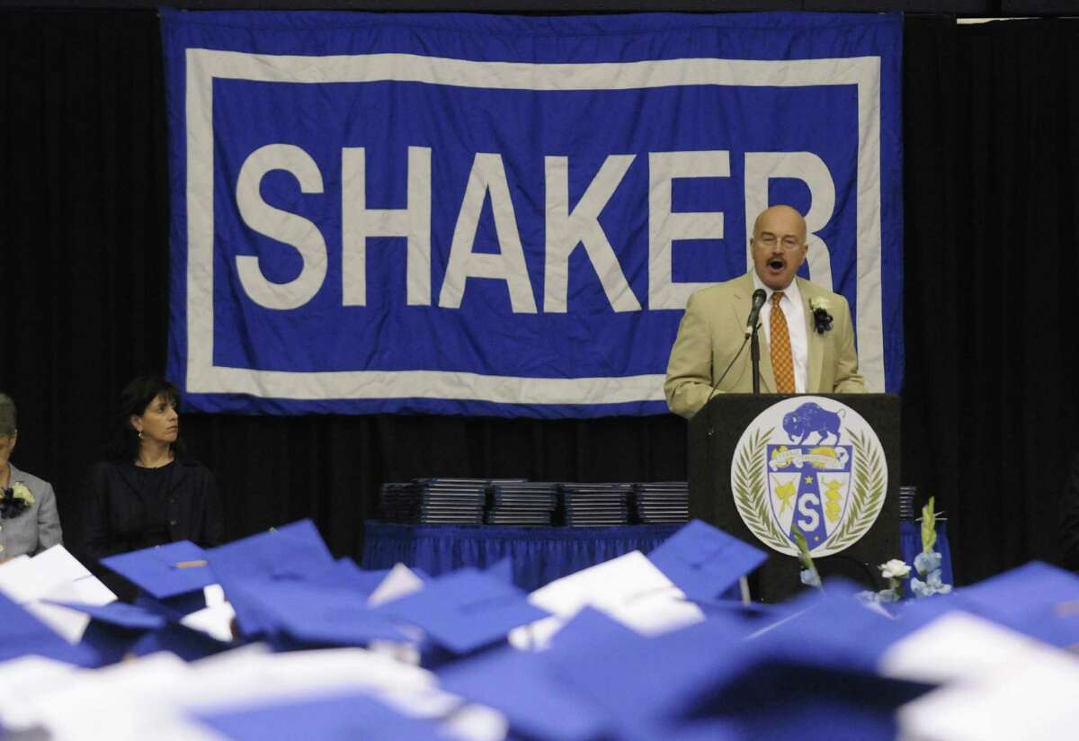 D. Joseph Corr superintendent of the North Colonie School District speaks during Shaker High Schools graduation commencement at the SEFCU Arena on Saturday June 22, 2013 in Albany, N.Y. (Michael P. Farrell/Times Union)