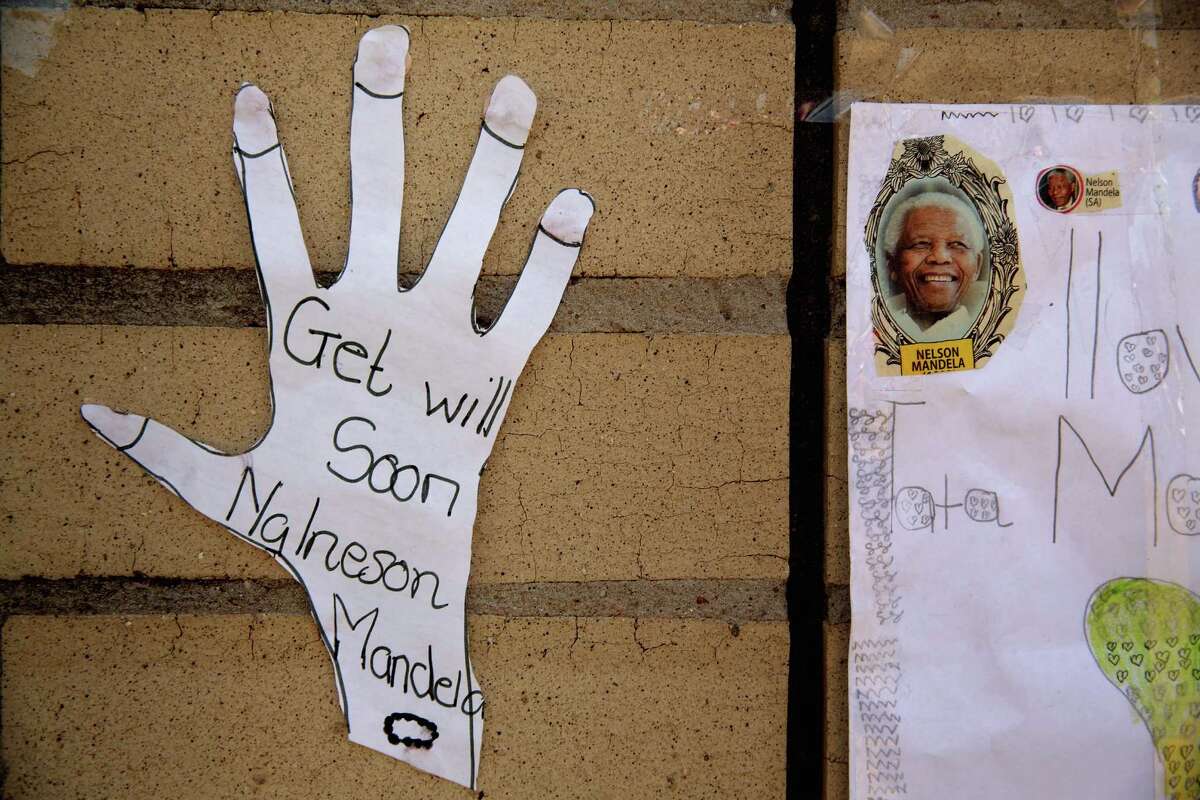 Children's get-well wishes decorate the South African hospital where Nelson Mandela is being treated.