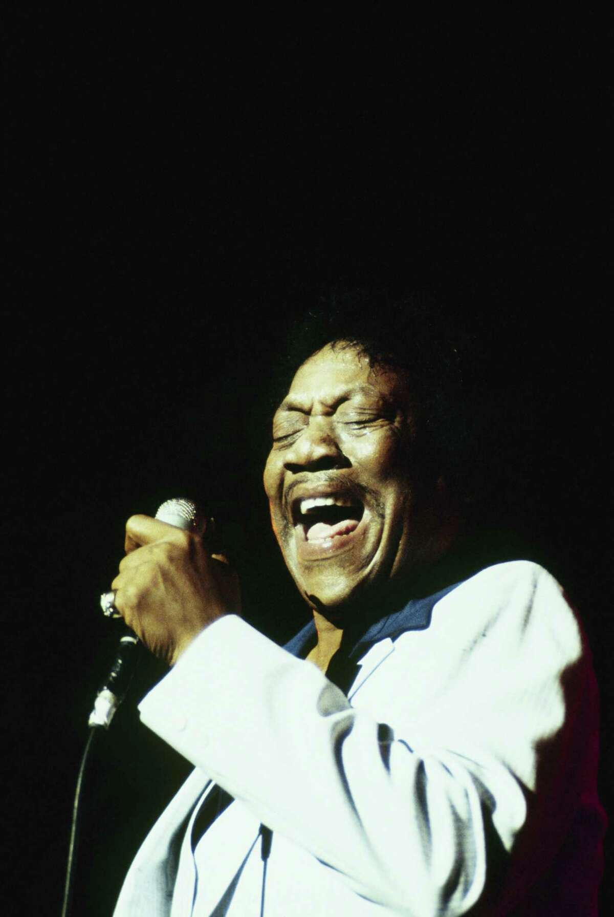 Singer Bobby Blue Bland performs on stage at the Hammersmith Odeon in London, England on May 23, 1982.