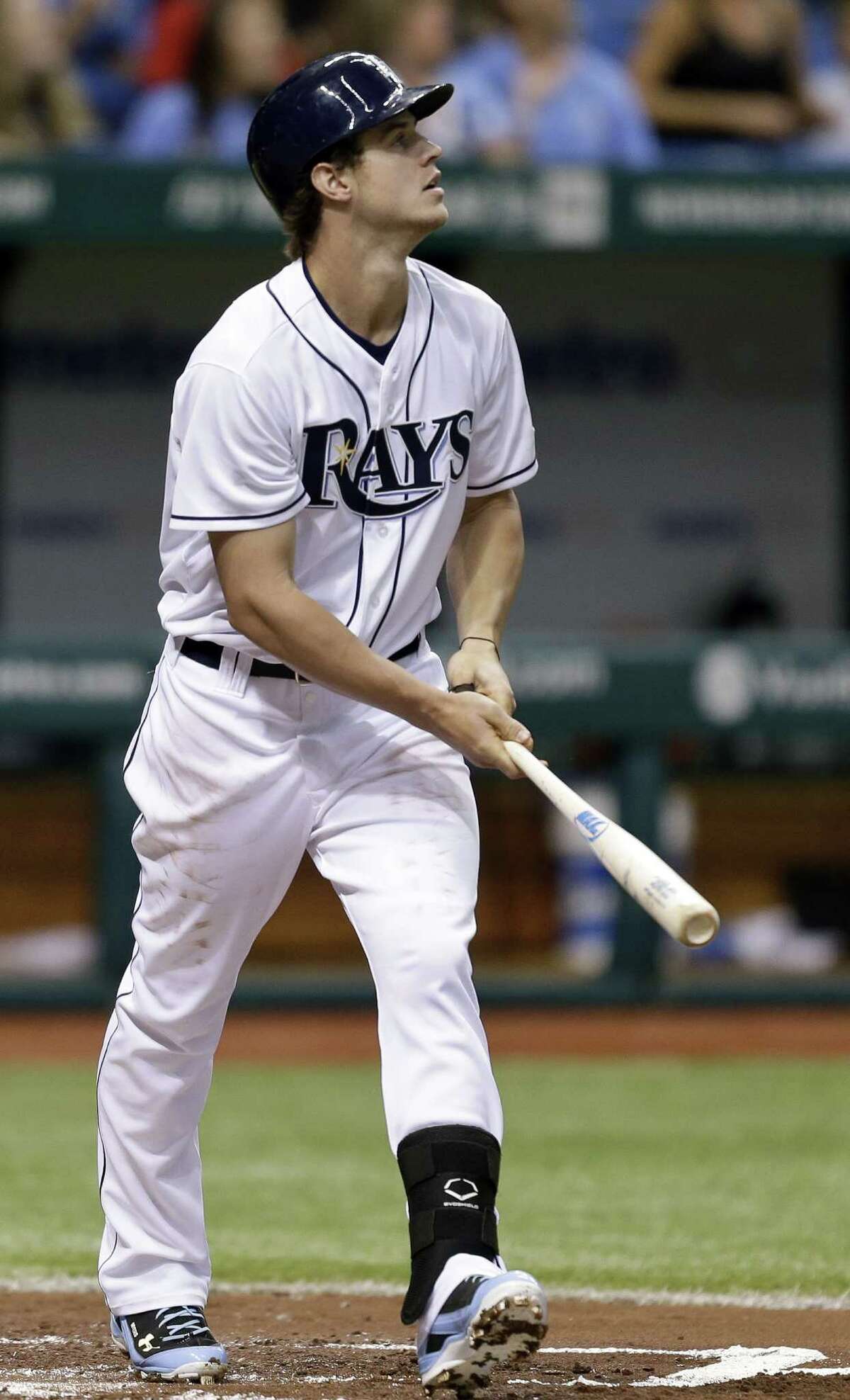 Tampa Bay's Wil Myers watches his second-inning home run Monday against Toronto. His blast was one of the Rays' three straight homers in the inning.