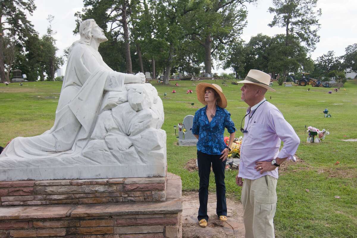 Barbara and Marks Hinton explore the stories behind area cemeteries and the people buried in them. This sculture of "The Lord Praying In the Garden" is at Hollywood Historic Cemetery, 3506 N. Main, established in 1895.