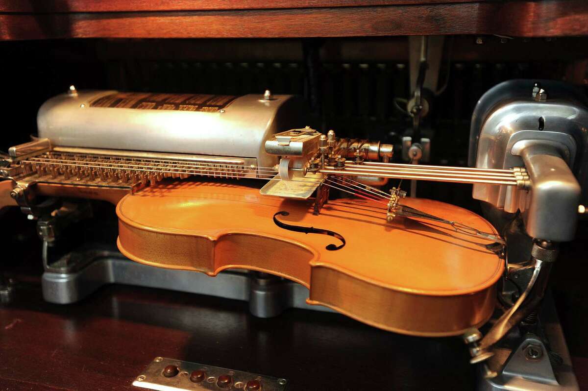 The violano at Villa Finale, the former home of preservationist Walter Nold Mathis, has two violins equipped with metal strings. June 20, 2013.