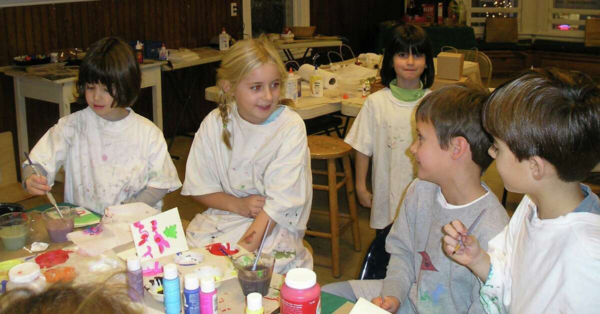 Kids participate in an art workshop at the Rowayton Arts Center.