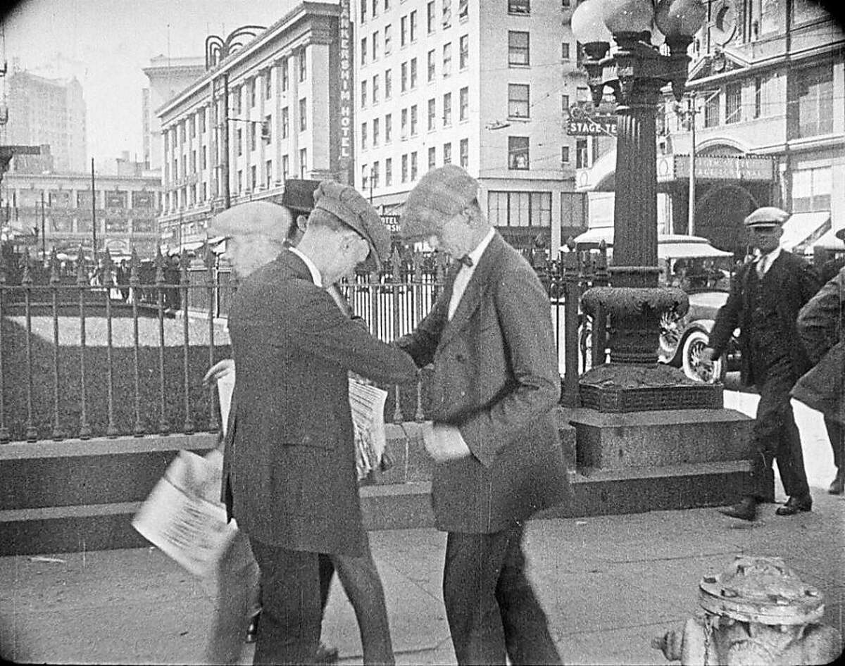 Hawking newspapers in front of the Old Mint in the 1925 silent film "The Last Edition," screening Sunday, July 14 at the Castro as part of the San Francisco Silent Film Festival.
