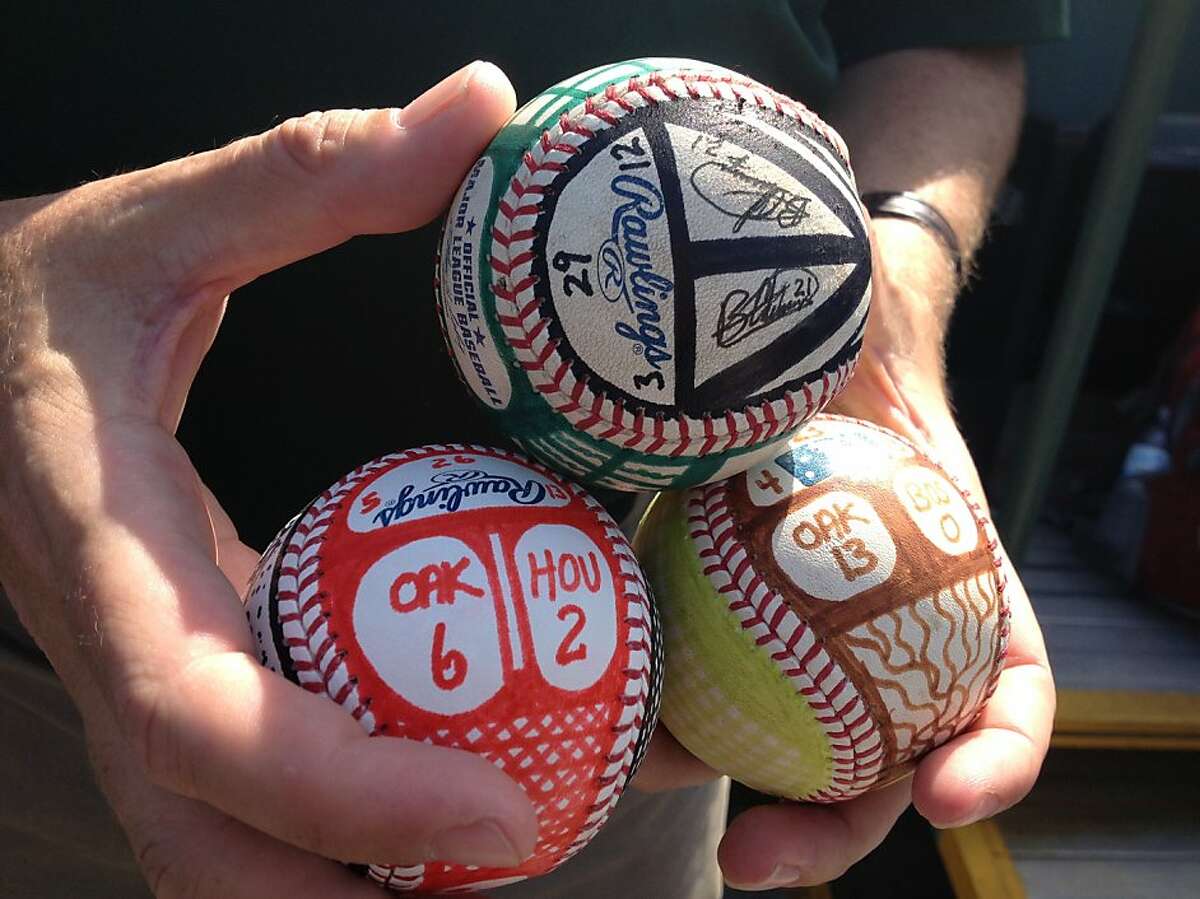 A's pitcher Bartolo Colon likes to doodle on baseballs ... when he wins, he gives one of his finished ball doodles to the A's training staff.