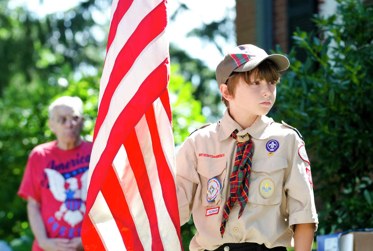 Colin Franzen, 10, of Trumbull Cub Scout Pack 468, participtes in the Town of Trumbull's second annual Declaration of Independence reading at Trumbull Town Hall on Thursday, July 4, 2013.