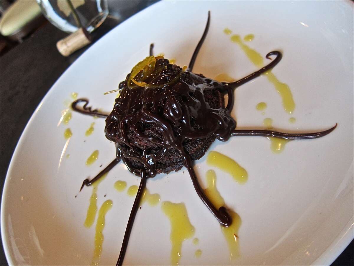 Chocolate cake with orange sauce at Costa Brava Bistro.
