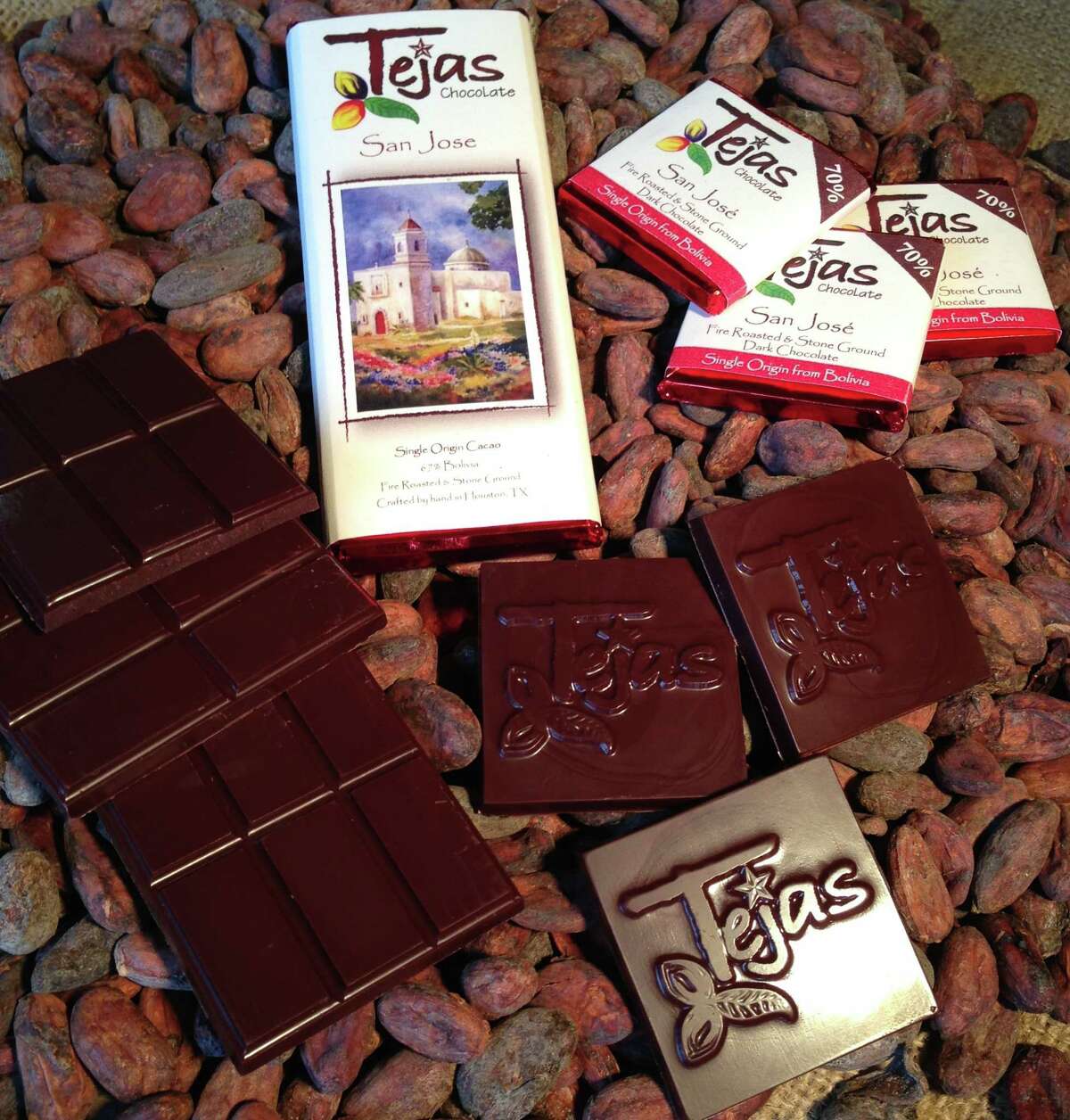 Tejas Chocolates are made in Spring, TX. "We hand craft chocolate using only premium cocoa beans sourced from cacao farms around the world. Our method is uniquely Texan and inspired by traditional artisan chocolate makers. "