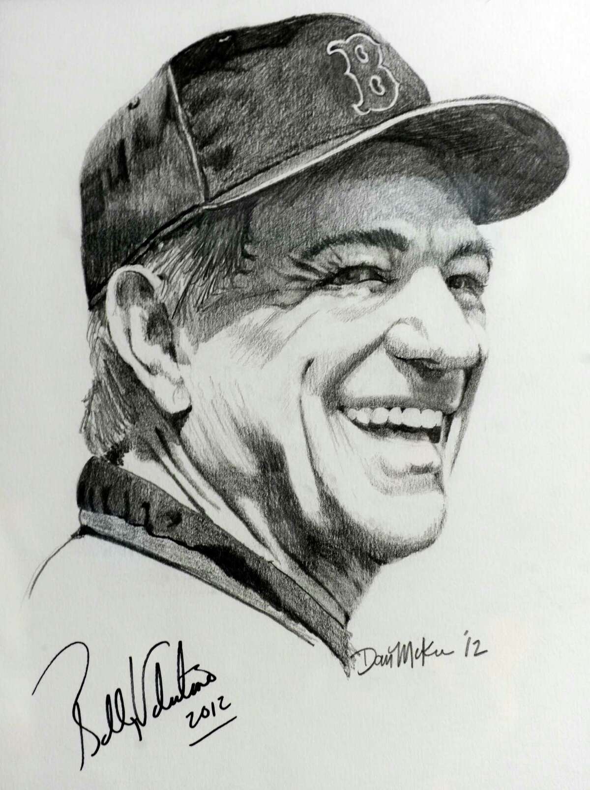 This is a drawing of Bobby Valentine when he was manager of the Boston Red Sox, done by Dan McKee, owner of Designs and Signs in Brookfield, Conn.