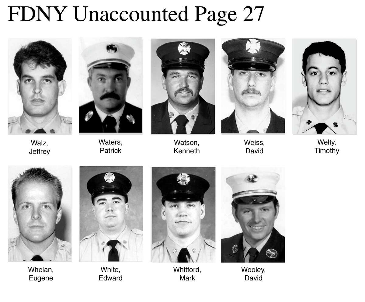 Top row from left: Jeffrey Walz, Lad. 9; Capt. Patrick Waters, SOC; Kenneth Watson, , Eng. 214; David Weiss, Res. 1; Timothy Welty, Sqd. 288. Bottom row from left: Eugene Whelan, Eng. 230; Edward White, Eng. 230; Mark Whitford, Eng. 23; Capt. David Wooley, Lad. 4. (AP Photo)
