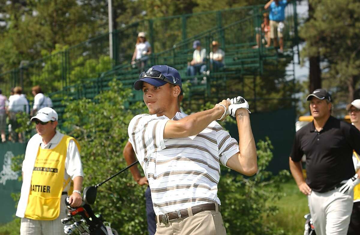 Stephen Curry tees off at the American Century Championship in Lake Tahoe in 2010.