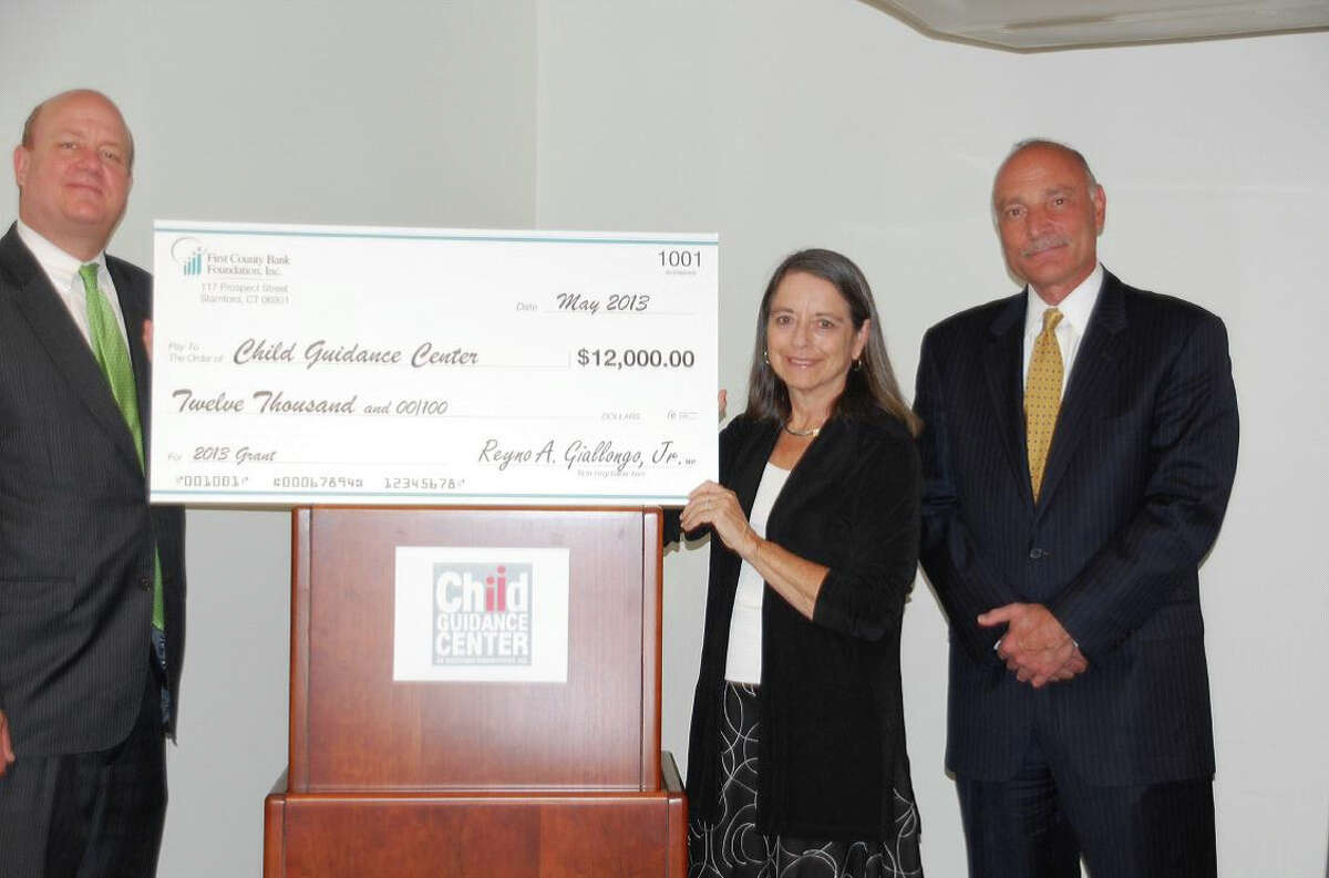 The First County Bank Foundation recently gave a $12,000 grant to the Child Guidance Center of Southern Connecticut to support emergency mobile psychiatric services in New Canaan and other communities. From left, Mark Rosenbloom, assistant vice president at First County Bank; Sherry Perlstein, president and CEO, Child Guidance Center; and Richard Zaremski, senior vice president First County Bank.
