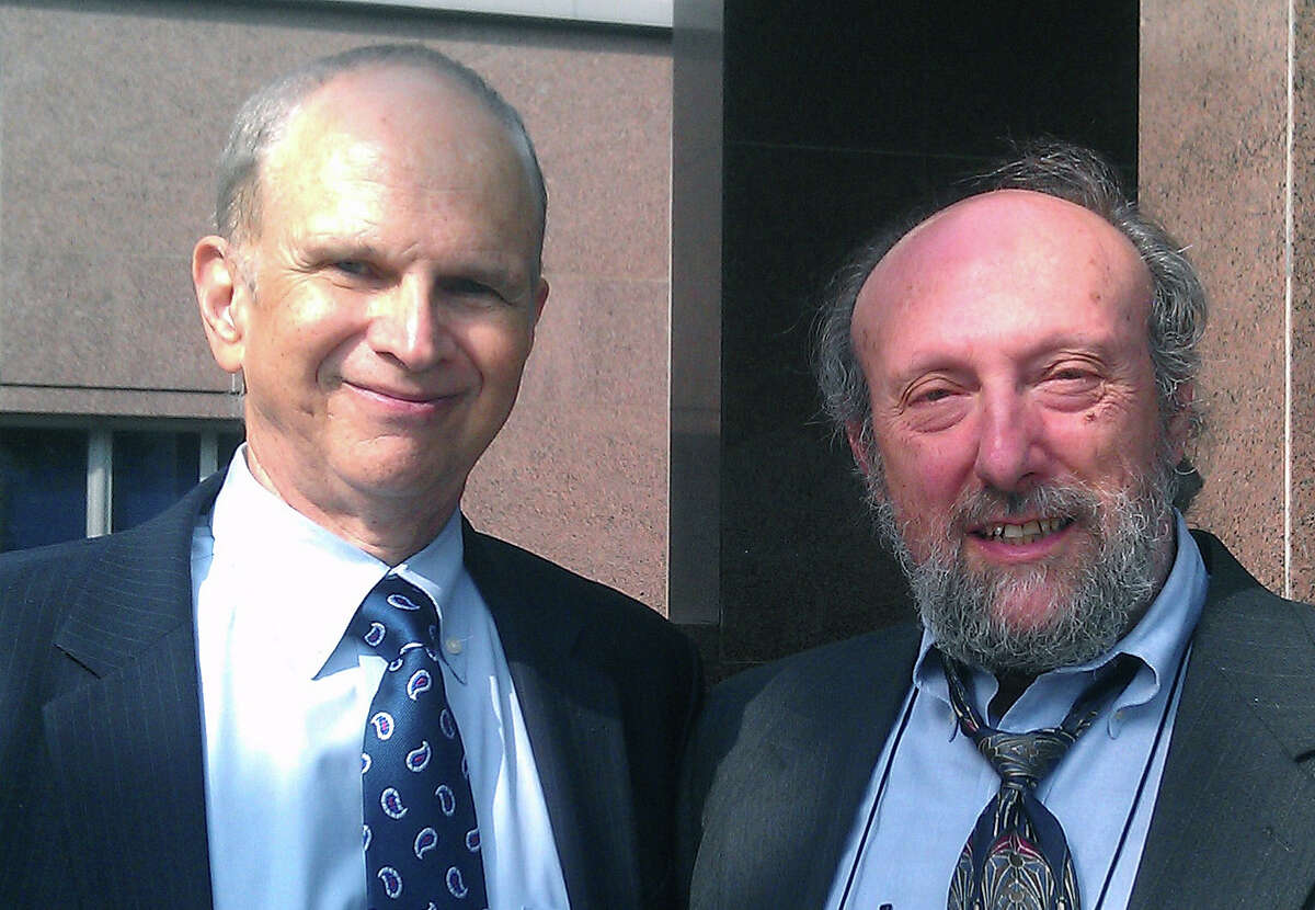 Lawyer Michael Koskoff, left, and Dr. Sidney Schnoll, both Westport residents, outside a Los Angeles courthouse last week where they are key players in the trial over a lawsuit filed by the mother of the late pop star Michael Jackson against the promoter of his last planned tour.