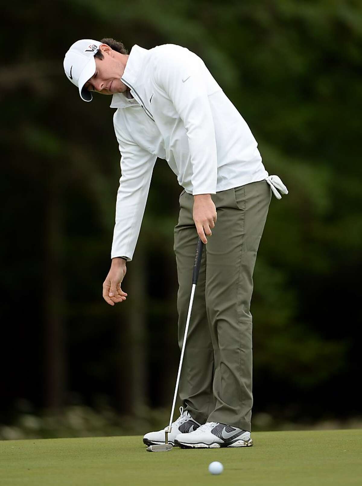MAYNOOTH, IRELAND - JUNE 28: Rory McIlroy of Northern Ireland after a missed putt on the 14th hole during the second round of the Irish Open at Carton House Golf Club on June 28, 2013 in Maynooth, Ireland. (Photo by Ross Kinnaird/Getty Images)