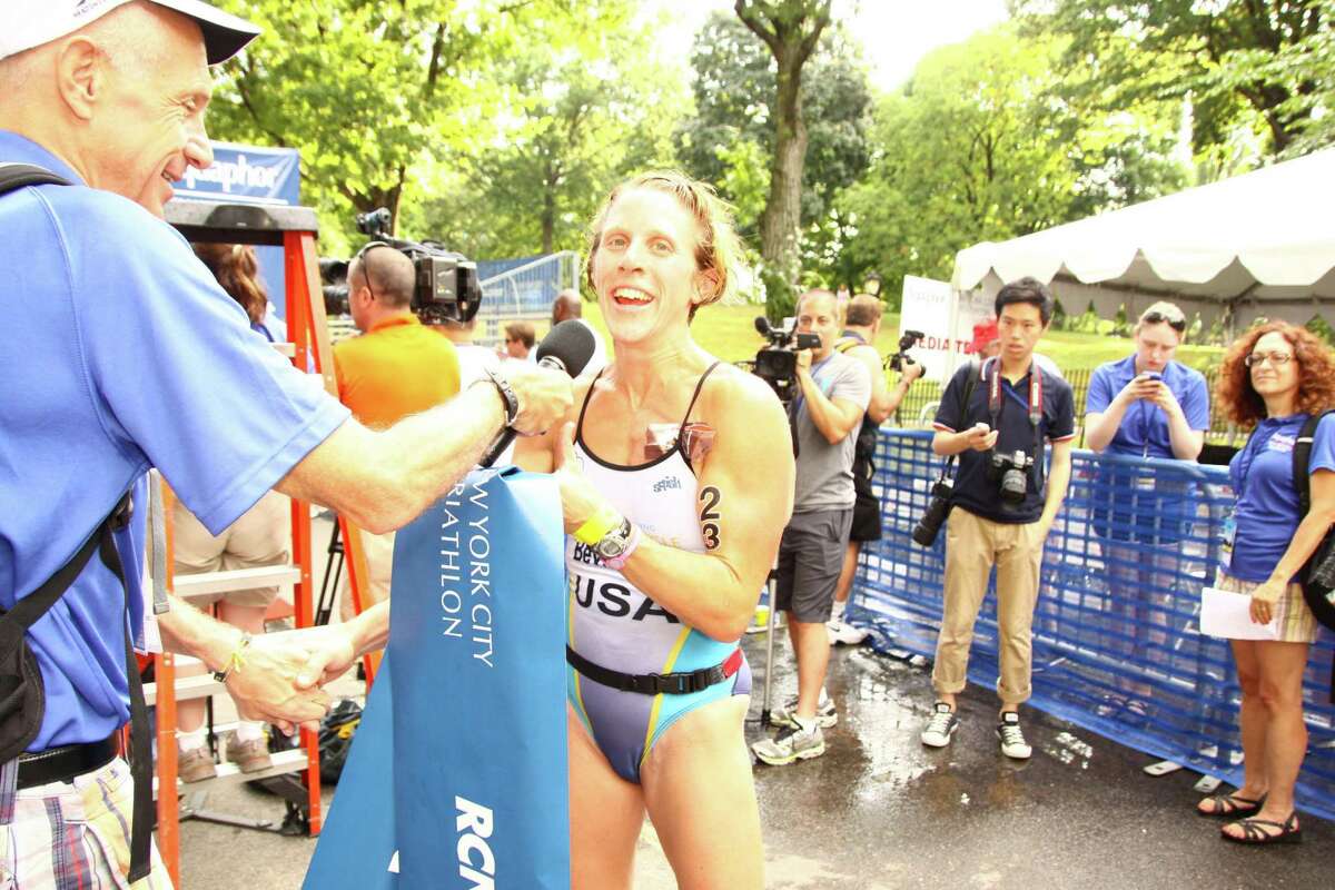 Amy Bevilacqua, a 39-year-old Wilton resident and 2012 NYC Triathlon winner, will return to the race to defend her title in the 2013 Aquaphor New York City Triathlon on July 14.