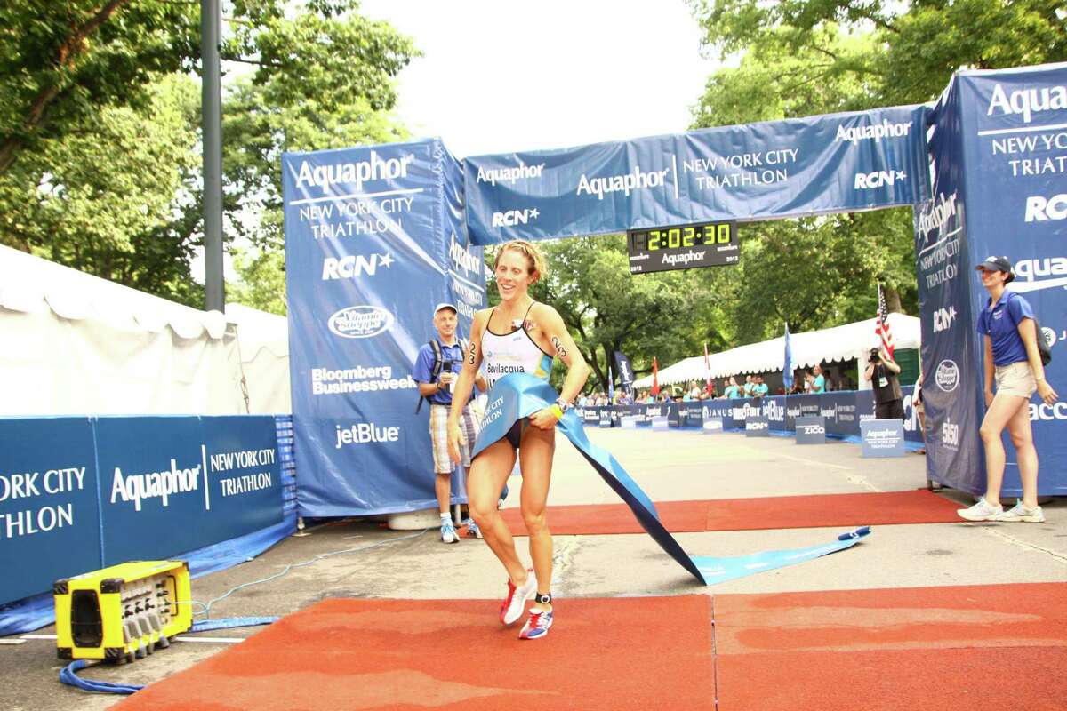 Amy Bevilacqua, a 39-year-old Wilton resident and 2012 NYC Triathlon winner, will return to the race to defend her title in the 2013 Aquaphor New York City Triathlon on July 14.