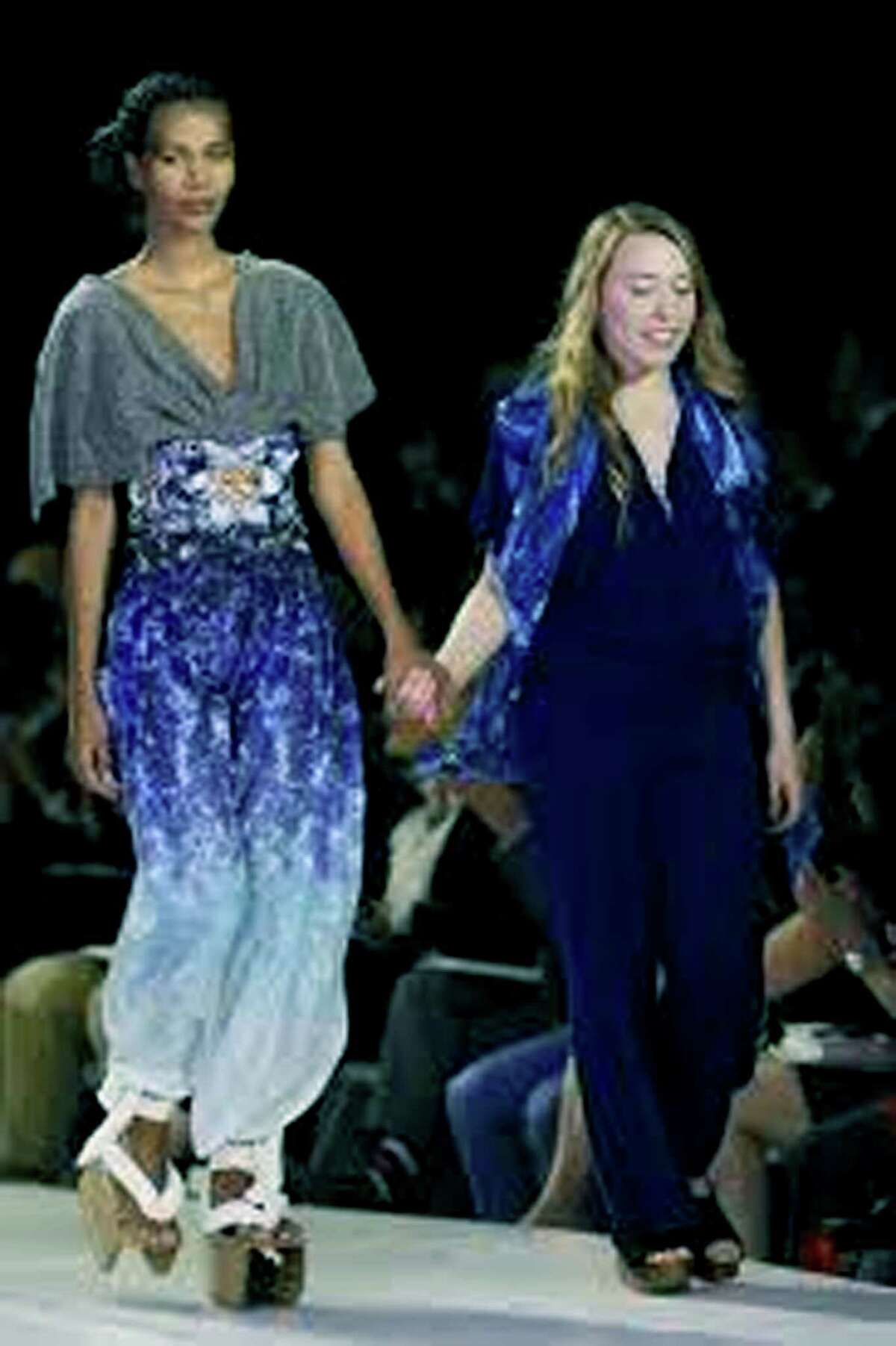 Hannah Ross, right, a graduate of Shepaug Valley High School, is shown with a model during her recent fashion show of her creations in Manhattan. May 2013