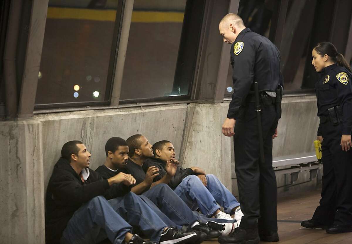 This film publicity image released by The Weinstein Company shows, from left, Michael James, Michael B. Jordan, Trestin George, Thomas Wright, Kevin Durand and Alejandra Nolasco in a scene from "Fruitvale Station." (AP Photo/The Weinstein Company, Ron Koeberer)