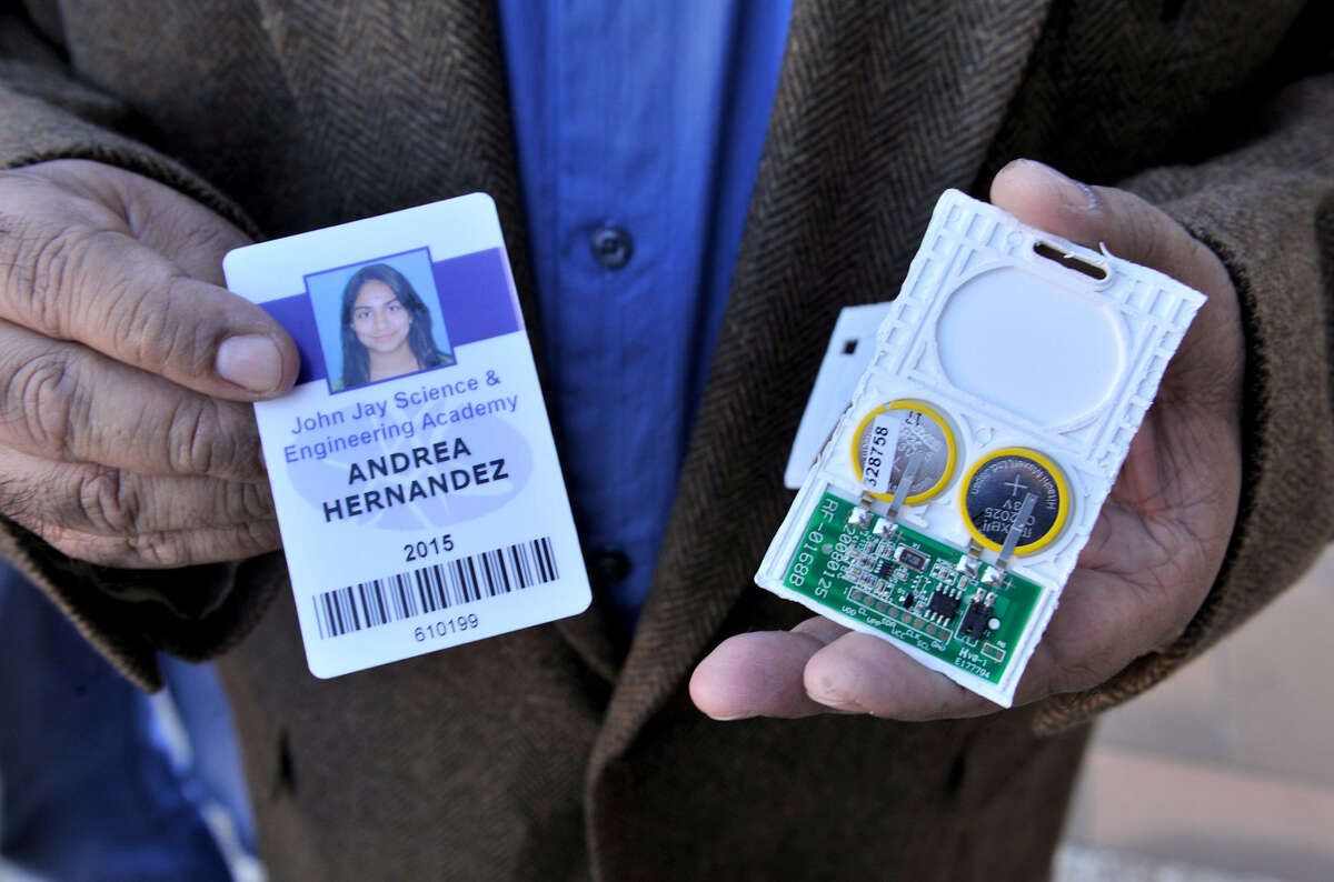 Steve Hernandez's daughter Andrea sued Northside ISD over its badges with radio frequency identification technology.