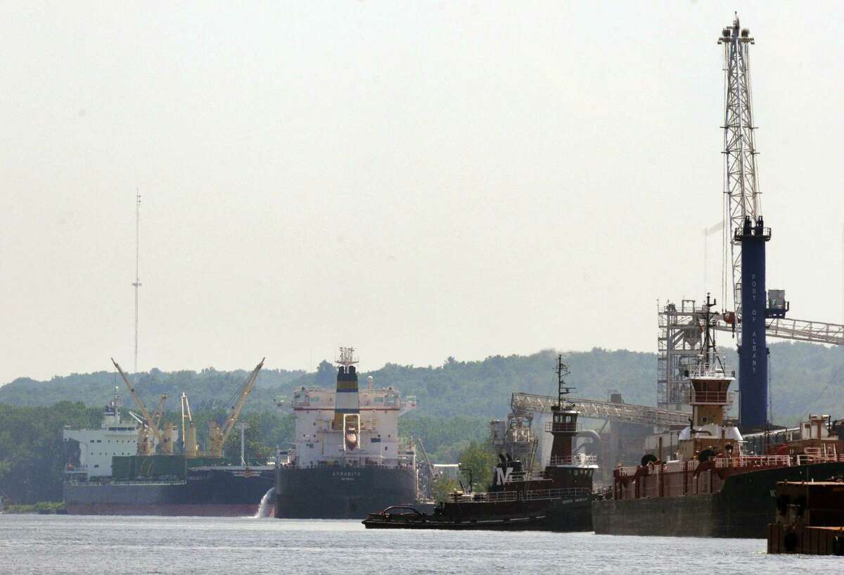 The Afrodite, center, docked at the south end of the Port of Albany on Wednesday July 17, 2013, in Albany, N.Y. (Michael P. Farrell/Times Union)