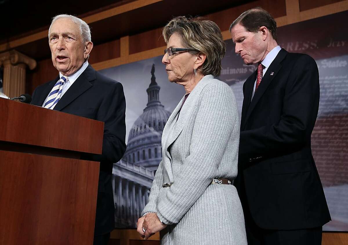 WASHINGTON, DC - FEBRUARY 08: U.S. Sen. Frank Lautenberg (D-NJ) (L) speaks as Sen. Richard Blumenthal (D-CT) (R) and Sen. Barbara Boxer (D-CA) listen during a news conference on contraceptive coverage February 8, 2012 on Capitol Hill in Washington, DC. The news conference was to discuss the Obama administration's requiring faith-based institutions and other employers to provide free contraceptive in their health coverage. (Photo by Alex Wong/Getty Images)