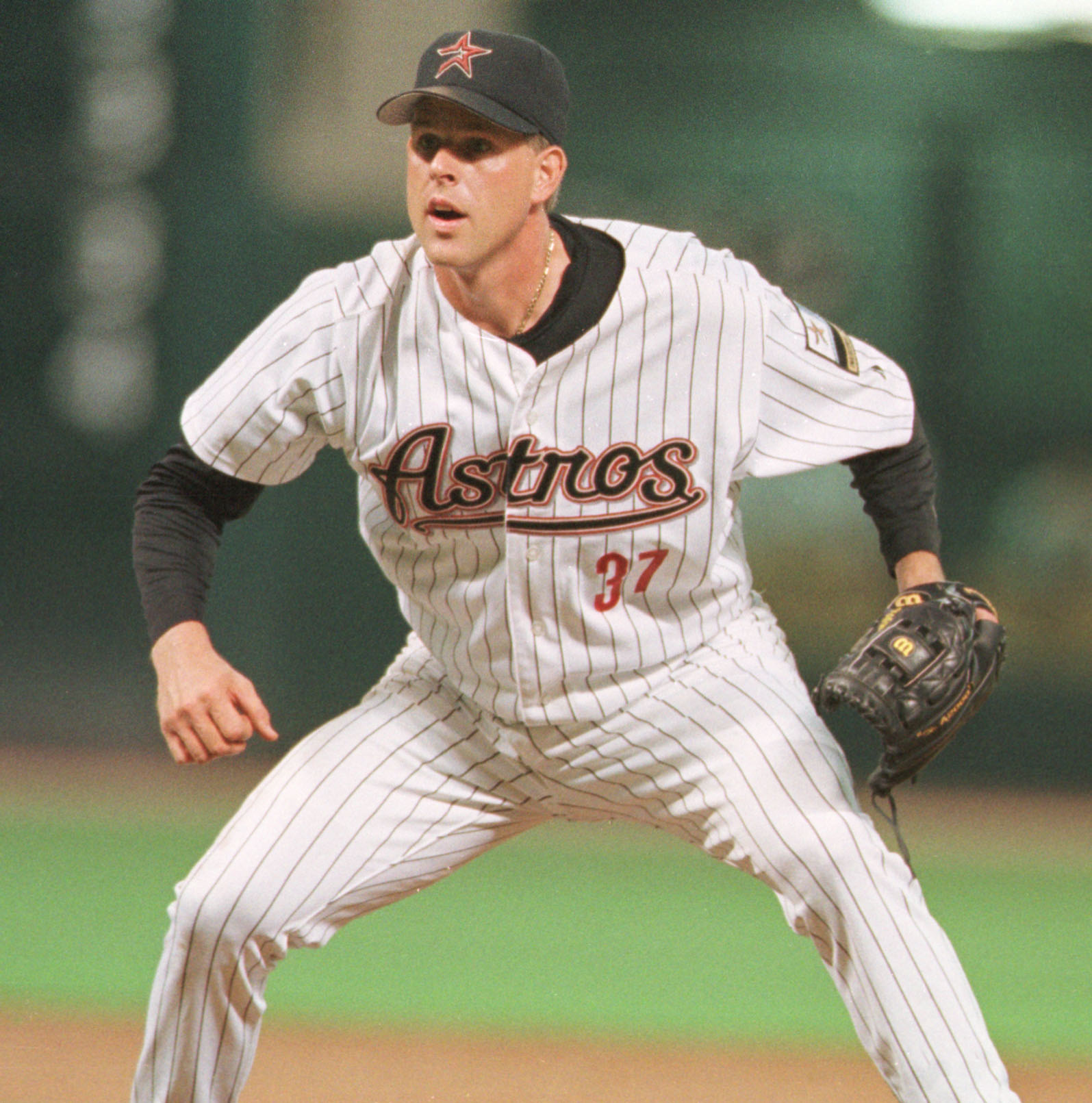 Shane Reynolds of the Houston Astros looks on during the game