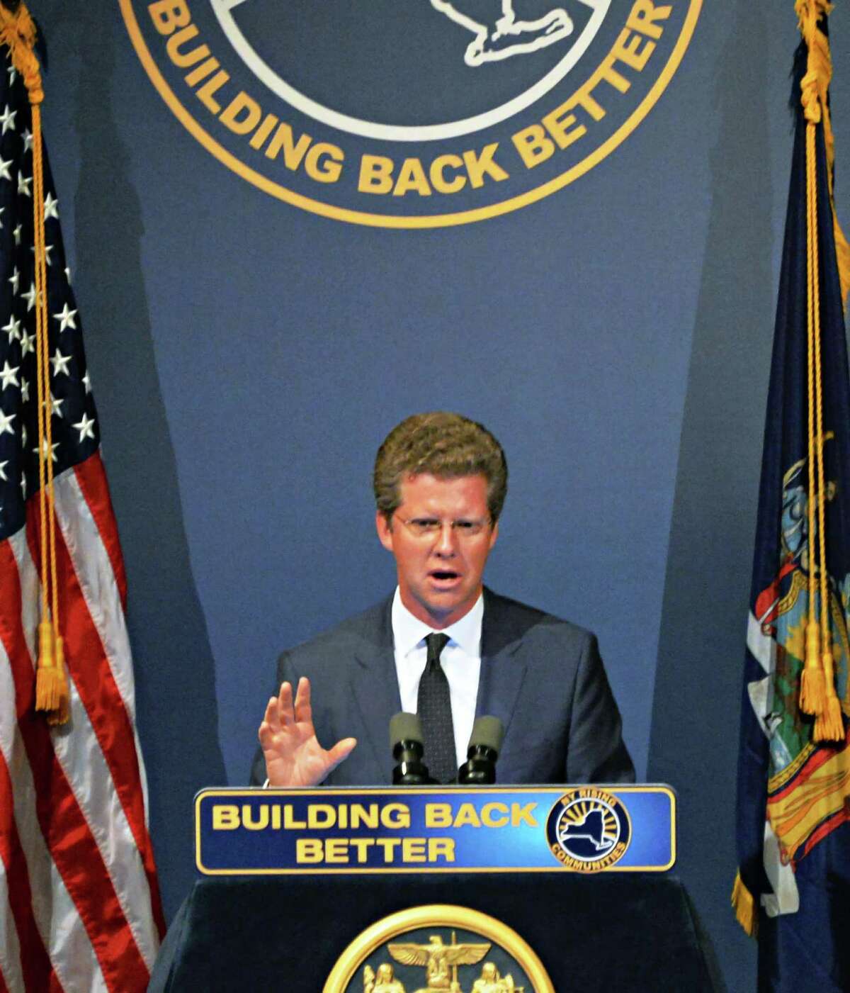 HUD Secretary Shaun Donovan addresses the New York Rising Storm Recovery Conference in Albany, NY, Thursday July 18, 2013. (John Carl D'Annibale / Times Union)