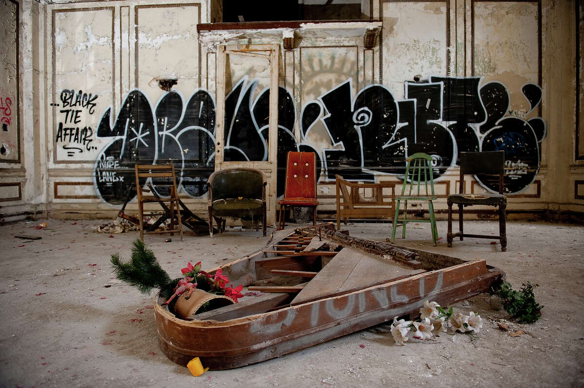 A piano frame lies on the floor of Lee Plaza, an upscale apartment and hotel building opened in 1929 on West Grand Boulevard on May 2, 2013 in Detroit, Michigan. The building was added to the National Register of Historic Places in the 1980s before closing in the 1990s.