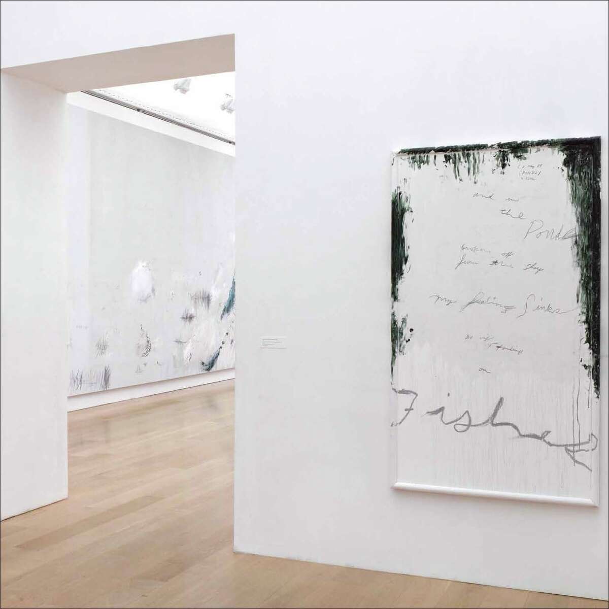 The rooms of the Cy Twombly Gallery flow into each other, bathed in natural light, as seen in the recently published monograph "Cy Twombly Gallery" (Cy Twombly Foundation and the Menil Collection in association with Yale University Press).