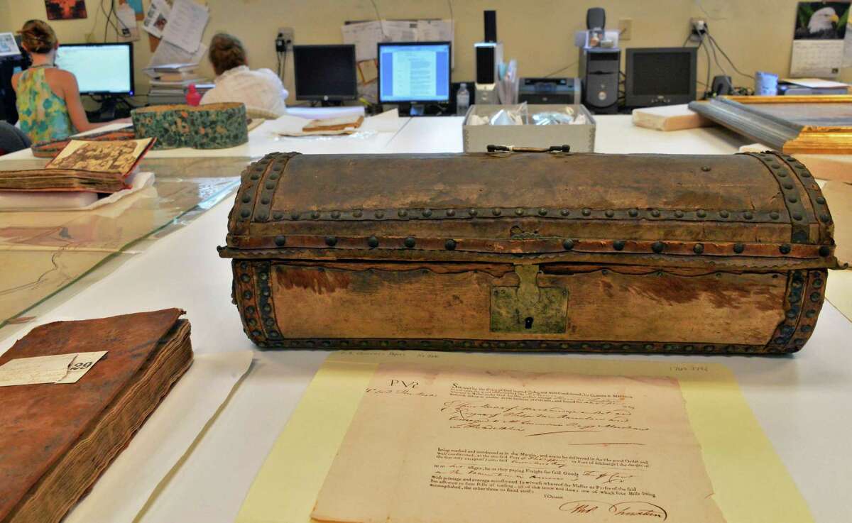 An 18th C. document box belonging to Philip Van Rensselaer at the Historic Cherry Hill Edward Frisbee Center for Collection and Research in Albany, NY, Wednesday July 17, 2013. (John Carl D'Annibale / Times Union)
