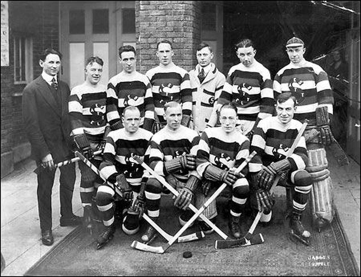 The Seattle Metropolitans were Seattle's first professional hockey team, active from 1915 to 1924. The team was a member of the Pacific Coast Hockey Association, one of several hockey leagues that competed for the Stanley Cup at the time. This photo shows the team in 1919.