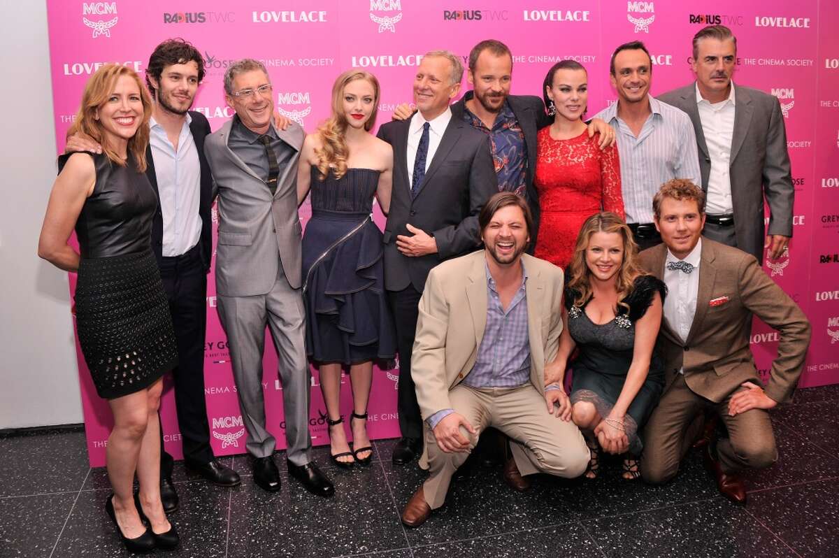 (Top L-R) Laura Rister, Adam Brody, Jeffrey Friedman, Amanda Seyfried, Rob Epstein, Peter Sarsgaard, Debi Mazar, Hank Azaria, Chris Noth, (bottom L-R) Jim Young, Heidi Jo Markel and Brian Gattas attend The Cinema Society and MCM with Grey Goose screening of Radius TWC's "Lovelace" at MoMA on July 30, 2013 in New York City. (Photo by Stephen Lovekin/Getty Images)
