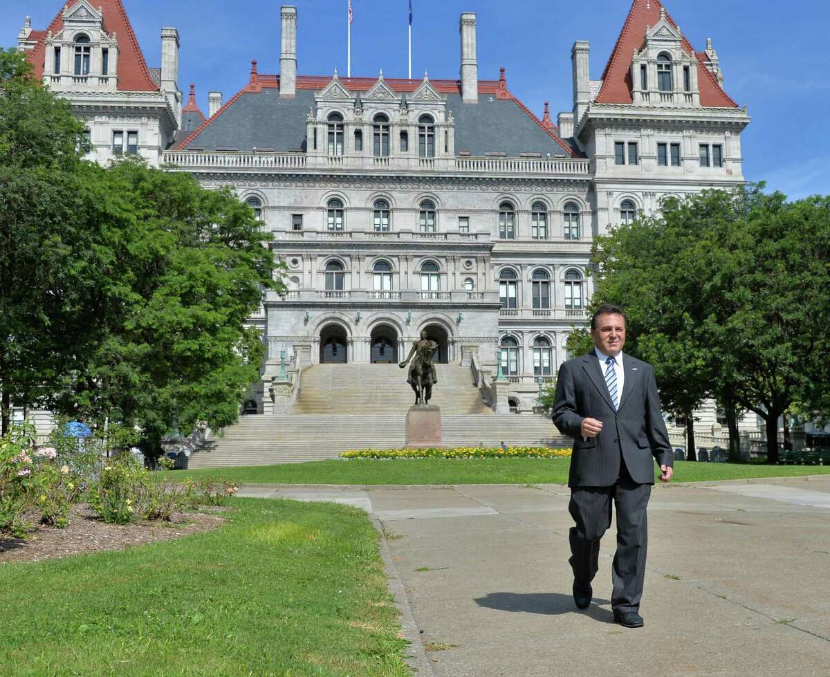 College of Saint Rose professor Bruce Roter outside the Capitol in Albany, NY, Wednesday July 31, 2013. (John Carl D'Annibale / Times Union)