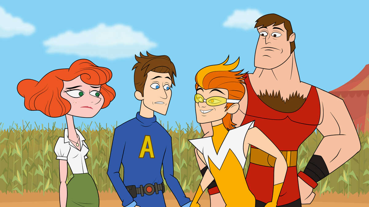 "The Awesomes" include Concierge, from left, Prock, Frantic and Muscleman.