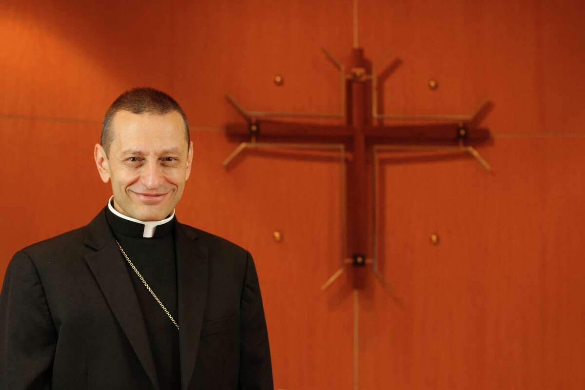 Auxiliary Bishop Frank J. Caggiano of the Roman Catholic Diocese of Brooklyn, poses at diocesan headquarters in Brooklyn, NY on Thursday Aug. 1, 2013. Bishop Caggiano will be installed as the bishop of the Diocese of Bridgeport, Conn., on Sept. 19, 2013.